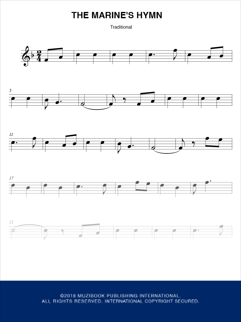 Sheet Music Marines Hymn - roblox usmc hymn