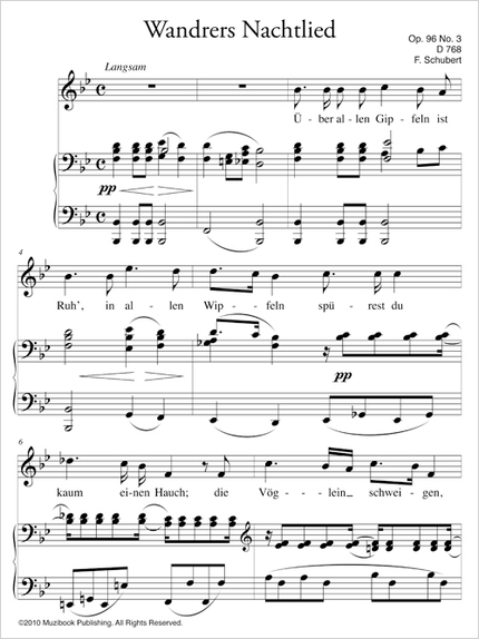 Wandrers Nachtlied II Op. 96 No. 3 D 768 - Franz Schubert - Muzibook Publishing