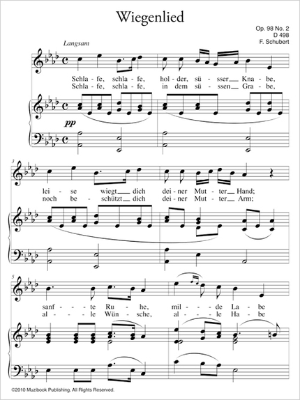 Wiegenlied Op. 98 No. 2 D 498 - Franz Schubert - Muzibook Publishing