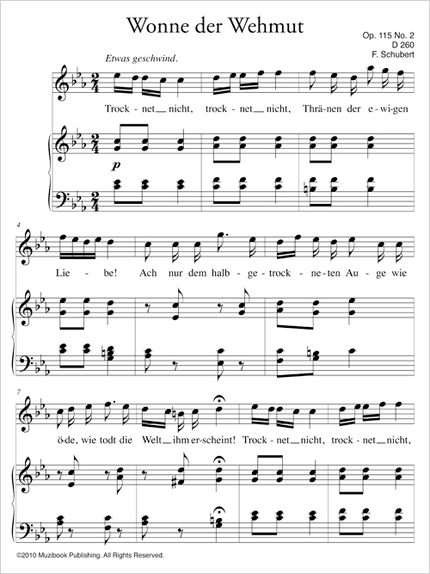 Wonne der Wehmut Op. 115 No. 2 D 260 - Franz Schubert - Muzibook Publishing