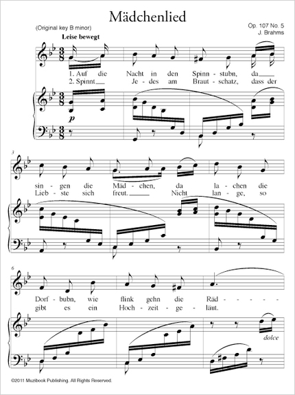 Mädchenlied Op. 107 No. 5 - Johannes Brahms - Muzibook Publishing