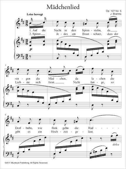 Mädchenlied Op. 107 No. 5 - Johannes Brahms - Muzibook Publishing