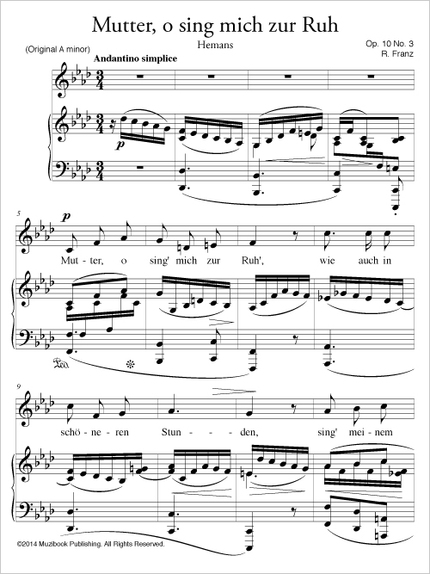 Mutter, o sing mich zur Ruh Op. 10 No. 3 - Robert Franz - Muzibook Publishing