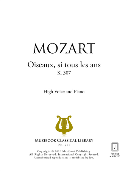 Oiseaux, si tous les ans - Wolfgang Amadeus Mozart - Muzibook Publishing
