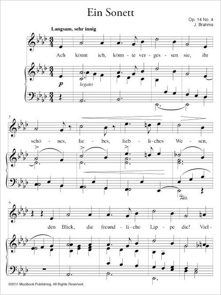 Ein Sonett Op. 14 No. 4 - Johannes Brahms - Muzibook Publishing