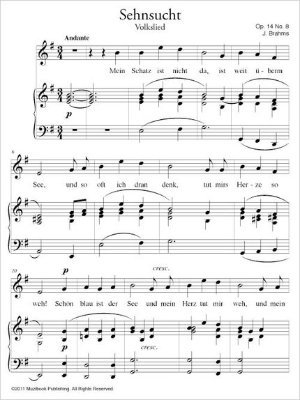 Sehnsucht Op. 14 No. 8 - Johannes Brahms - Muzibook Publishing