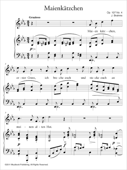 Maienkätzchen Op. 107 No. 4 - Johannes Brahms - Muzibook Publishing