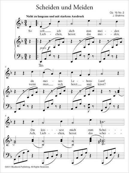Scheiden und Meiden Op. 19 No. 2 - Johannes Brahms - Muzibook Publishing
