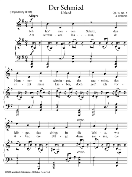Der Schmied Op. 19 No. 4 - Johannes Brahms - Muzibook Publishing