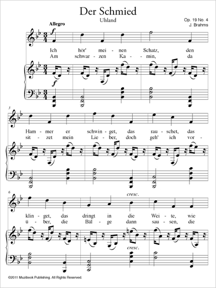 Der Schmied Op. 19 No. 4 - Johannes Brahms - Muzibook Publishing