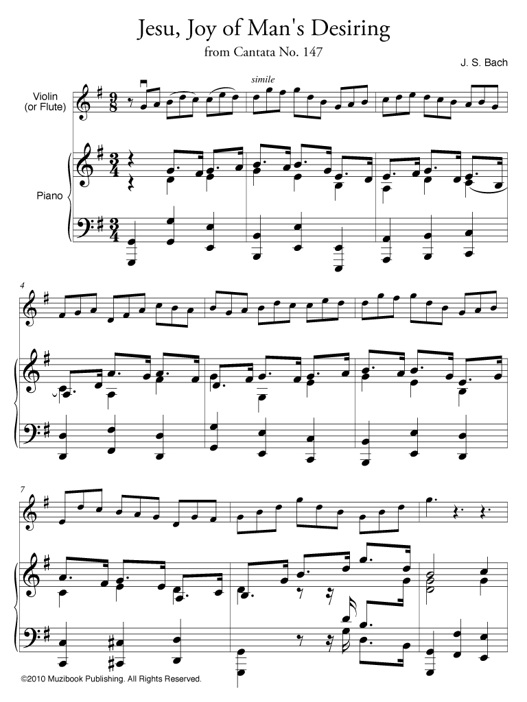 Jesu Joy of Man s Desiring Violin and Piano Johann Sebastian