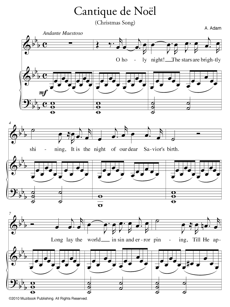 Cantique de Noël ''O Holy Night'' - High Voice and Piano - Adolph