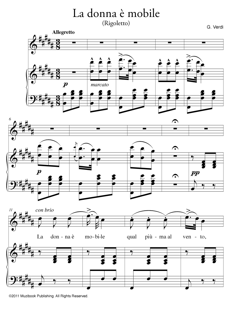 La donna è mobile Voice and Piano Guiseppe Verdi (EAN13 3700681102952) Sheet Music Place