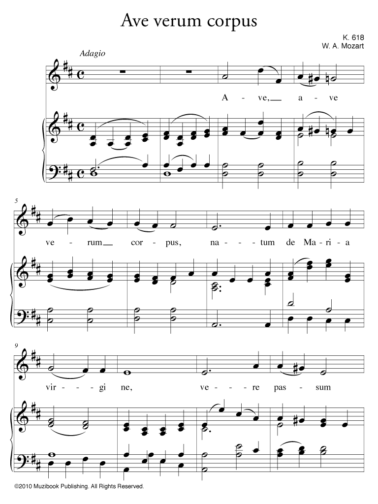 Ave verum corpus Medium Voice and Piano Wolfgang Amadeus Mozart