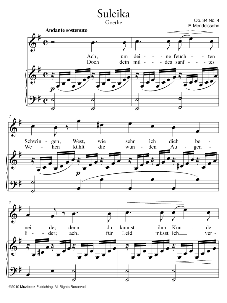 20 Selected Songs - High Voice and Piano - Felix Mendelssohn