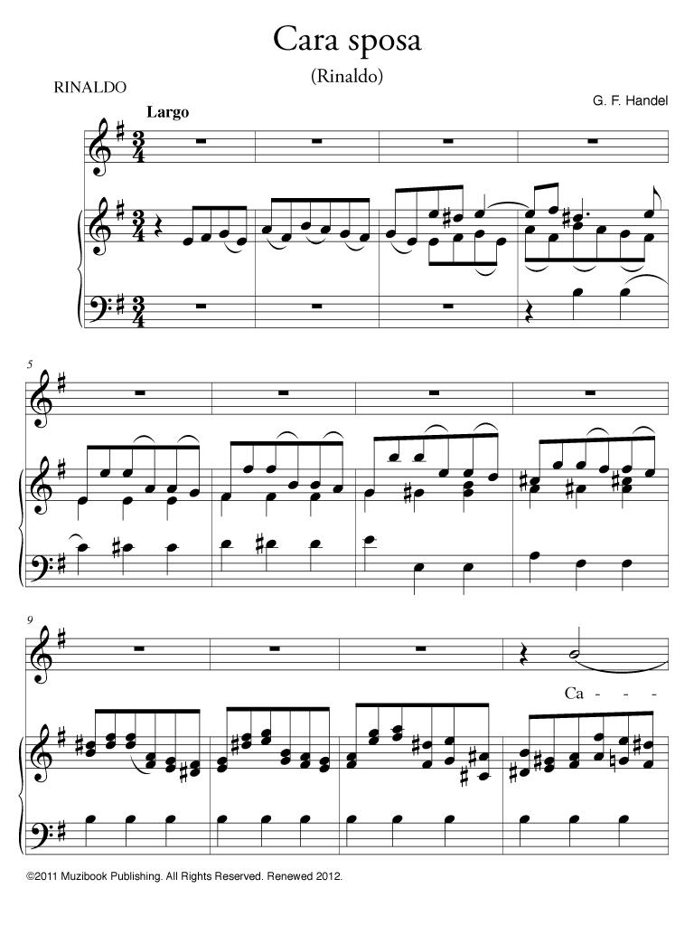 Cara Sposa Voice And Piano Georg Friedrich Handel Ean13 9786000015985 Sheet Music Place