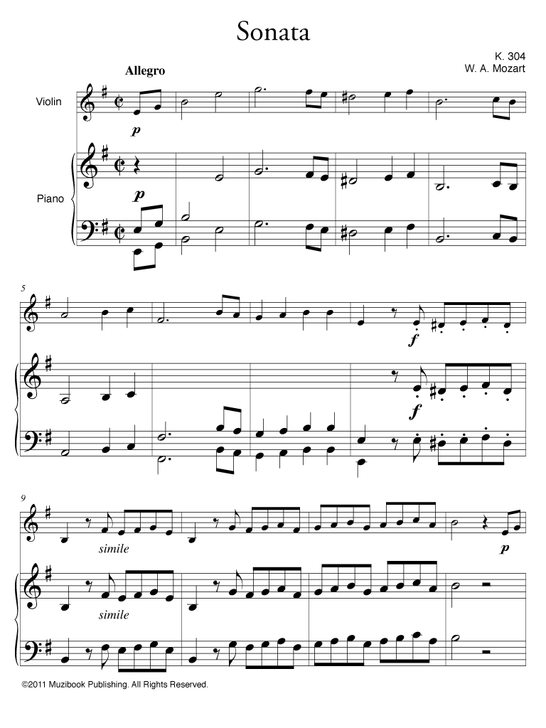 Sonata in E minor K. 304 - Violin and Piano - Wolfgang Amadeus