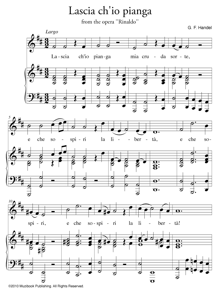 Lascia Ch Io Pianga 6 Keys Edition Voice And Piano Georg Friedrich Handel Ean13 9786000016951 Sheet Music Place