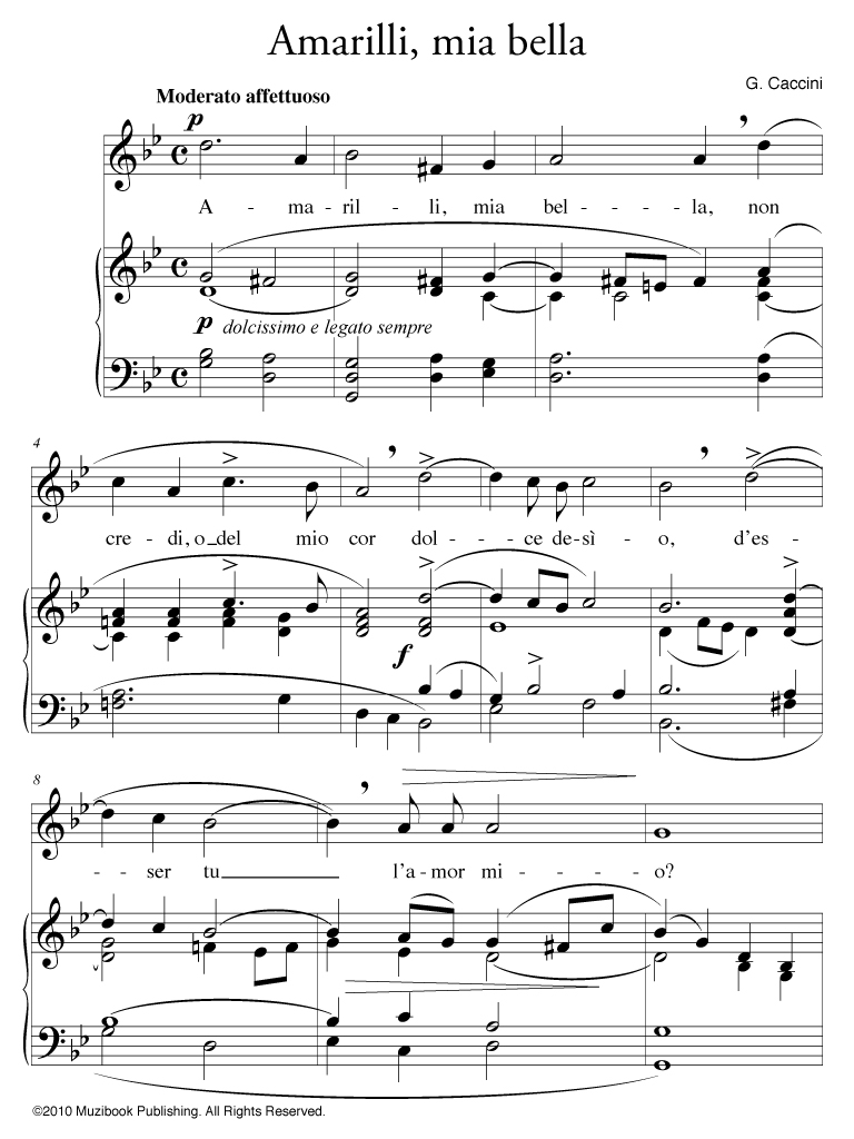 Amarilli mia bella medium voice and piano giulio caccini ean13