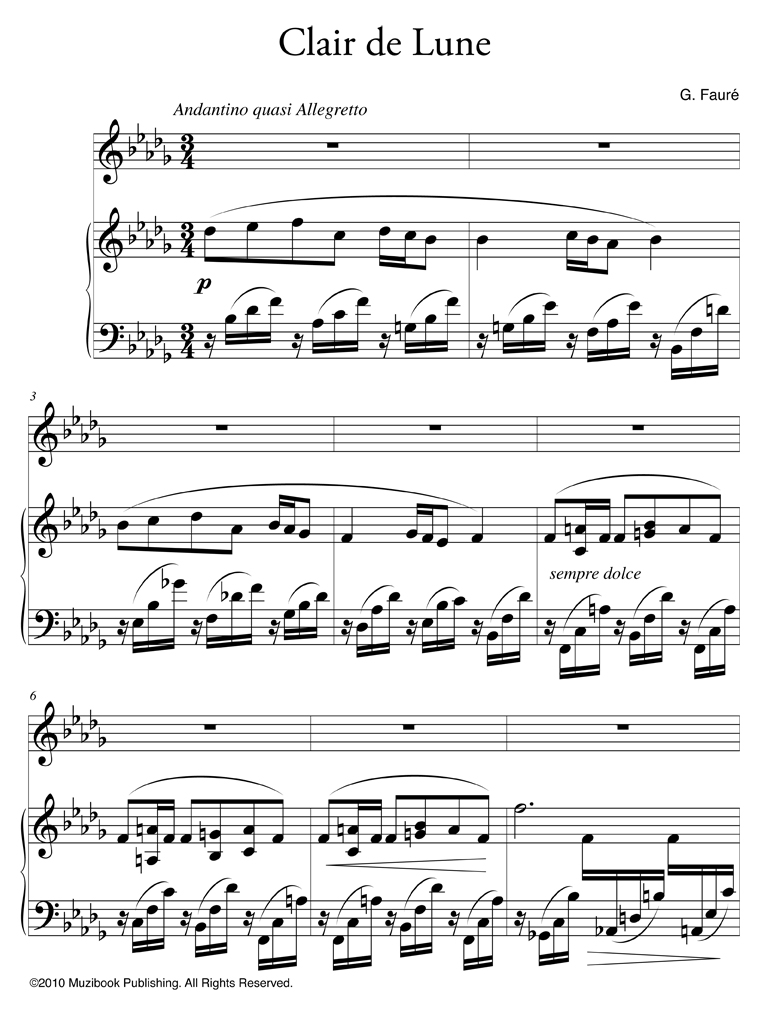 Clair de Lune - Medium Voice and Piano - Gabriel Fauré (EAN13 ...
