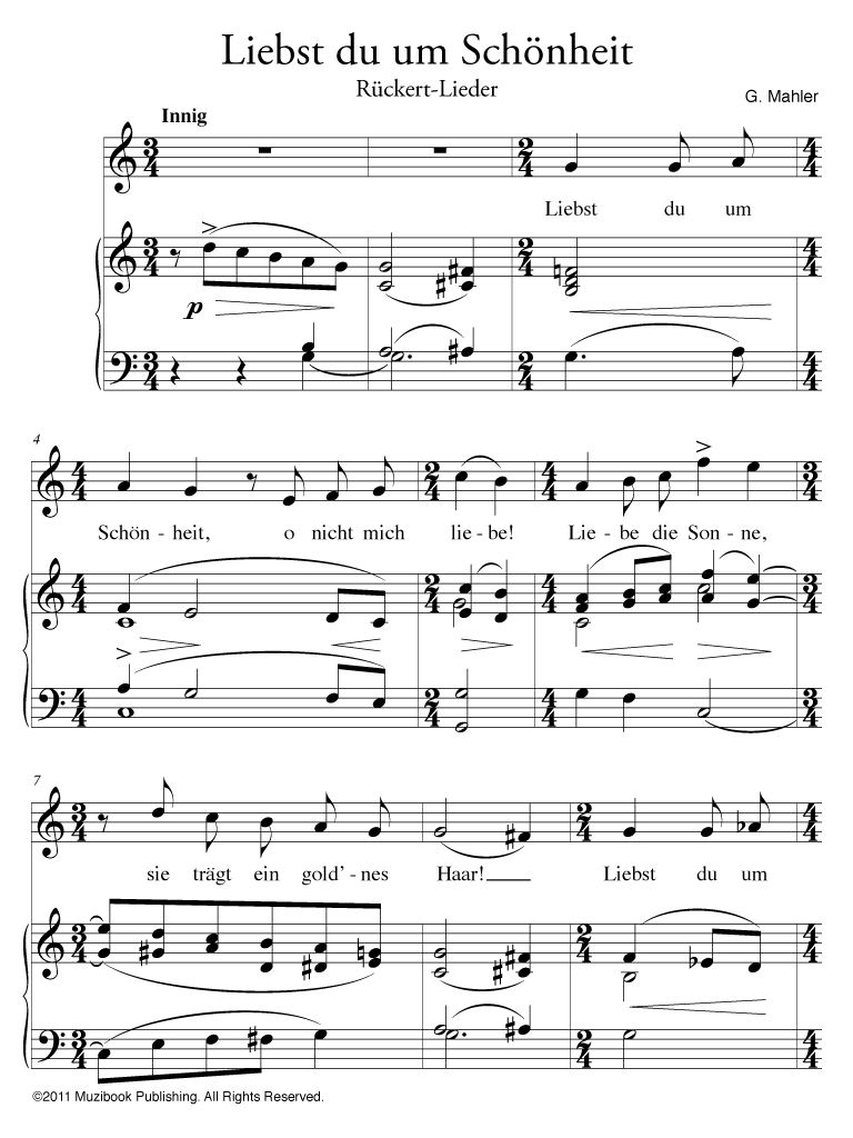 Liebst Du Um Schonheit High Voice And Piano Gustav Mahler Ean13 9786000016777 Sheet Music Place